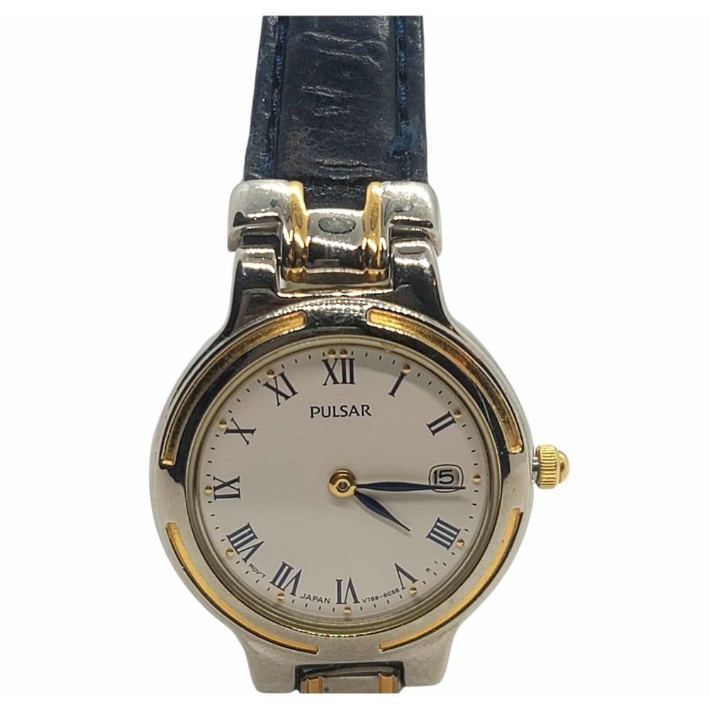 Pulsar Ladies Genuine Leather Black Strap Date Watch, Working  New Battery